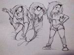  5_fingers adventure_time anthro bottomless breasts bronwyn canine cartoon_network clothed clothing collage cruelpastry female hair hair_over_eye hand_on_hip hi_res long_hair mammal midriff monochrome navel pose reaching sitting small_breasts standing young 