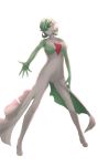  absurdres breasts collarbone covered_navel creatures_(company) full_body game_freak gardevoir gen_3_pokemon green_hair green_skin hair_over_one_eye half-closed_eyes high_heels highres isshi_(user_cdfg3847) large_breasts legs_apart nintendo outstretched_arm personification pokemon pokemon_(creature) pussy red_eyes shiny shiny_hair short_hair simple_background standing two-tone_skin uncensored white_background white_skin 