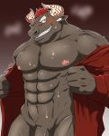 abs blush bovine clothing flaccid gyumao horn invalid_tag male mammal mostly_nude muscular muscular_male nipples noll423z pecs penis penis_base robe sweat tokyo_afterschool_summoners undressing wide_hips 