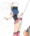  1girl ? ass beanie blue_hair clueless creatures_(company) fishing_rod game_freak hat hgm_(cjh4563) hikari_(pokemon) miniskirt multiple_views nintendo panties pokemon pokemon_(anime) skirt skirt_lift solo solo_focus thought_bubble thumbs_up underwear white_panties 