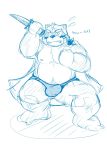  2014 belly blush bulge canine clothing goujuyu male mammal melee_weapon moobs navel nipples overweight overweight_male solo sweat sword tanuki underwear weapon 