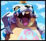  ambiguous_gender anthro blitzdrachin canine cropped digimon eyes_closed gabumon mammal open_mouth overweight painting panting solo suggestive tongue tongue_out 