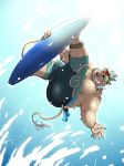  2018 anthro blush boar butt eyewear gouryou hair male mammal mohawk moobs nipples overweight overweight_male porcine solo sunglasses surfboard take_tsugu_roh tokyo_afterschool_summoners tusks water wetsuit 