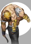  2018 5_fingers abs animal_head anthro armor_king belt clothed clothing dark_skin duo fangs footwear hi_res king_(tekken) male muscular muscular_male open_mouth pants pecs piard909 shoes tekken topless video_games wrestler wrestling 