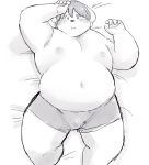  2017 bed bed_sheet bedding belly bird&#039;s-eye_view boxer_briefs bulge clothing fur greyscale hair high-angle_view looking_at_viewer lying male mammal monochrome navel nipples on_back on_bed open_mouth overweight overweight_male solo sv_grart underwear 