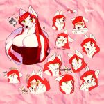  anthro bear breasts canine cleavage clothed clothing eyebrows eyelashes female fennec fox fur green_eyes hair hi_res mammal panda red_hair simple_background solo sylviajo sylviajo_(character) teeth tongue tongue_out white_fur wolf 
