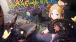  abigail_williams_(fate/grand_order) bae.c bangs black_bow black_jacket blonde_hair blue_eyes bow character_name closed_mouth fate/grand_order fate_(series) from_above graffiti hair_bow hair_bun hand_up highres jacket long_hair long_sleeves looking_at_viewer looking_up md5_mismatch medjed object_hug orange_bow parted_bangs polka_dot polka_dot_bow red_footwear shoes sleeves_past_fingers sleeves_past_wrists smile solo spray_can standing stuffed_animal stuffed_toy suction_cups teddy_bear tentacles 