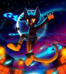 2017 anthro cat clothed clothing detailed_background digital_media_(artwork) feline female mae_(nitw) mammal night night_in_the_woods outside plaguedogs123 sky smile solo star starry_sky teeth 