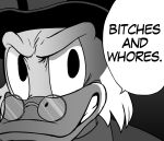  avian bird black_and_white disney duck ducktales english_text headshot male megami_tensei meme monochrome parody persona scrooge_mcduck solo speech_bubble text tohru_adachi unknown_artist 