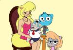  2018 4_fingers 5_fingers anthro bedroom_eyes blonde_hair blue_fur breasts callie_briggs cartoon_network cleavage clothed clothing crossover daughter dress family_photo fangs father female fur grey_fur gumball_watterson hair half-closed_eyes jegc long_hair looking_at_viewer male meme monochrome monster mother offspring parent pose seductive simple_background son swat_kats tan_fur the_amazing_world_of_gumball v_sign young zeigram 
