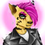  anthro black_nose cheetah clothed clothing coffeewithdicks digital_media_(artwork) ear_piercing eyebrow_piercing facial_piercing feline female front_view hair headshot jacket lip_piercing looking_at_viewer makeup mammal mohawk multiple_piercings piercing portrait punk smile smirk solo 