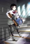  aldnoah.zero amifumi_inko anomonny black_hair black_legwear boots bow bowtie bullpup gun knee_pads pantyhose purple_eyes rifle school_uniform shirt skirt sniper_rifle solo spiral_staircase stairs walther walther_wa_2000 weapon 