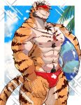  2018 5_fingers abs anthro biceps bulge chang52084 clothing cloud feline fur looking_at_viewer male mammal muscular nipples outside pecs simple_background solo summer tiger underwear 