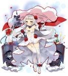  alcohol azur_lane bangs bare_shoulders blue_bow blunt_bangs bmw bouquet bow breasts bridal_veil brown_eyes champagne champagne_bottle champagne_flute commentary_request cup detached_sleeves dress drinking_glass elbow_gloves eyebrows_visible_through_hair flower gloves headpiece highres iron_cross kurot long_hair medium_breasts mole mole_under_eye parted_lips petals pink_flower pink_rose puffy_short_sleeves puffy_sleeves red_flower red_rose rose shoes short_sleeves silver_hair solo sparkle strapless strapless_dress striped striped_bow thighhighs veil very_long_hair white_dress white_footwear white_gloves white_legwear z46_(azur_lane) 