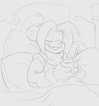  bear bed bed_sheet bedding cub cup dogyd eyes_closed female li_li_stormstout lying mammal on_bed pandaren pillow simple_background sketch smile solo video_games warcraft white_background young 