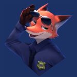  2018 anthro canine clothing disney eyewear fox fur hi_res male mammal monochrome nick_wilde police_uniform raizinndx sunglasses uniform zootopia 