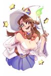  bare_shoulders breasts cleavage detached_sleeves gofa hat kagari_atsuko little_witch_academia magic older skirt wand witch witch_hat 