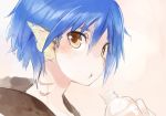  1girl :t aka_ume blue_hair drinking female gills head_fins mermaid monster_girl original short_hair solo wet 