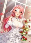  :d absurdres asymmetrical_bangs azur_lane bangs blue_eyes blush breasts bridal_veil bride cleavage colored_eyelashes crown dress duke_of_york_(azur_lane) dutch_angle earrings elbow_gloves eyes_visible_through_hair fangs flower forehead frilled_dress frills gem glint gloves hand_on_hilt highres holding holding_sword holding_weapon indoors jai_(whany1998) jewelry large_breasts layered_dress lens_flare_abuse lips long_hair motion_blur open_mouth outstretched_hand petals plant pointy_ears red_flower red_hair red_rose rose rose_petals see-through shiny shiny_hair sleeveless sleeveless_dress smile solo straight_hair sword upper_body upper_teeth veil very_long_hair vines weapon wedding_dress white_dress white_flower white_gloves white_rose window 