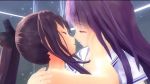  2girls 3d black_hair blush couple eyes_closed incipient_kiss kagurazaka_ranka kagurazaka_ribka long_hair multiple_girls purple_hair screencap valkyrie_drive valkyrie_drive_-bhikkhuni- very_long_hair yuri 