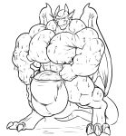  anthro bulge clothing dragon greyscale horn humanoid_penis hyper hyper_bulge hyper_muscles hyper_penis looking_at_viewer male monochrome mr_canvas muscular muscular_male pecs penis smile solo sweat underwear vein wings 