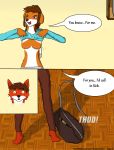  blue_eyes breasts brown_hair canine clothed clothing comic female fox frozenmyth fur hair kitchen male male/female mammal open_mouth orange_fur surprise tailwag topless white_fur wide_eyed yellow_eyes 