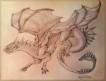  2016 claws dragon feral gelangweiltertoaster hi_res horn open_mouth simple_background solo spines teeth traditional_media_(artwork) 