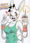  anthro birthday breasts candle clothed clothing cupcake daigaijin female food furryfight_chronicles lagomorph leotard looking_at_viewer mammal muko nipple_bulge rabbit simple_background solo white_background 