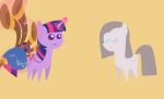  2018 agrol animated cutie_mark duo earth_pony equine female feral friendship_is_magic hair horn horse magic mammal multicolored_hair my_little_pony pink_hair pinkamena_(mlp) pinkie_pie_(mlp) pony simple_background twilight_sparkle_(mlp) unicorn yellow_background 