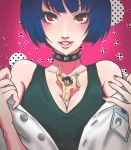  1girl aka_wakame amamiya_ren atlus bare_shoulders black_hair breasts brown_eyes catherine_(game) catherine_cover_parody choker company_connection glasses jewelry labcoat looking_at_viewer nail_polish necklace parody persona persona_5 short_hair takemi_tae 