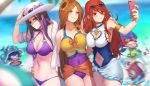  absurdres beach bikini breasts brown_eyes caitlyn_(league_of_legends) cellphone chinese_commentary cleavage cleavage_cutout commentary_request day eyewear_on_head flower hair_flower hair_ornament hat highres large_breasts league_of_legends leona_(league_of_legends) lulu_(league_of_legends) multiple_girls navel_cutout one-piece_swimsuit orange_hair palm_tree pd_(pdpdlv1) phone pool_party_caitlyn pool_party_leona pool_party_lulu pool_party_miss_fortune pool_party_zoe purple_hair red_eyes red_hair sarah_fortune sarong self_shot sunflower sunflower_hair_ornament sunglasses swimsuit tree yordle zoe_(league_of_legends) 