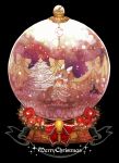  black_background bow brown_hair chino_machiko christmas_tree crescent dress english flower frilled_dress frills long_hair merry_christmas original purple_eyes red_bow red_flower red_rose rose simple_background snow_globe solo standing twintails very_long_hair 
