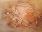  2016 claws dragon feral gelangweiltertoaster horn membranous_wings open_mouth solo teeth traditional_media_(artwork) wings wyvern 