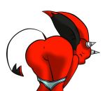  anus butt butt_focus demon digital_media_(artwork) horn imp luoco macro710 male mooning not_furry nude pointy_ears presenting presenting_hindquarters rear_view red_skin simple_background solo 