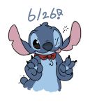  2018 absurd_res alien black_claws black_eyes blue_fur blue_nose cape chest_tuft claws clothing colored_sketch digital_drawing_(artwork) digital_media_(artwork) disney experiment_(species) freac fur head_tuft hi_res lilo_and_stitch notched_ear one_eye_closed simple_background small_tail smile solo stitch tailwag tongue tongue_out tuft v_sign white_background wink 