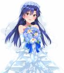  :d blue_bow blue_hair blush bouquet bow bridal_veil brown_eyes collarbone dress earrings elbow_gloves floating_hair flower gloves hair_between_eyes hair_flower hair_ornament holding holding_bouquet idolmaster idolmaster_(classic) jewelry kisaragi_chihaya layered_dress lieass long_dress long_hair looking_at_viewer necklace open_mouth rose simple_background smile solo sparkle standing strapless strapless_dress veil wedding_dress white_background white_dress white_flower white_gloves white_rose yellow_flower 