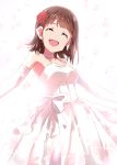  amami_haruka bow brown_hair choker closed_eyes crying dress earrings elbow_gloves flower gloves hair_flower hair_ornament head_tilt idolmaster idolmaster_(classic) jewelry lieass open_mouth outstretched_arm red_flower red_rose ribbon ribbon_choker rose shiny shiny_hair short_hair simple_background sleeveless sleeveless_dress smile solo standing tears wedding_dress white_background white_bow white_dress white_gloves white_ribbon 
