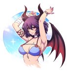 2018 armpits arms_up artist_name bandaged_arm bandages blue_bikini_top breasts choker closed_mouth cloud collarbone crescentia cropped_torso dragon_horns dragon_wings eyebrows_visible_through_hair granblue_fantasy grea_(shingeki_no_bahamut) hair_between_eyes horns large_breasts number red_eyes shingeki_no_bahamut short_hair solo sparkle strap_gap transparent_background upper_body v-shaped_eyebrows wings 