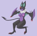  anthro breasts claws female fluffboye fluffy flying hi_res lavender_background neck_tuft nintendo nipples noivern nude pok&eacute;mon pok&eacute;mon_(species) pussy simple_background solo tuft video_games 
