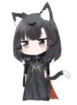  animal_ear_fluff animal_ears bailingxiao_jiu bangs black_hair black_pants brown_eyes cat_ears cat_girl cat_tail chibi closed_mouth eyebrows_visible_through_hair full_body girls_frontline hair_ornament hairclip long_hair nyto_obelisk_(girls_frontline) pants simple_background solo standing tail white_background 