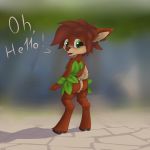  2018 anthro bottomless butt butt_pose cervine clothed clothing dialogue elora english_text female leaf looking_at_viewer mammal pose raised_tail rubiont-47 skirt solo spyro_the_dragon text video_games 