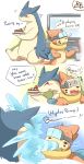  ambiguous_gender anthro buizel cake comic duo english_text food nintendo pok&eacute;mon pok&eacute;mon_(species) risenpaw television text typhlosion video_games vr 