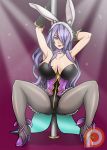  1girl animal_ears arm_pits arms_up ass bare_shoulders black_gloves breasts bunny_ears bunny_suit cameltoe camilla_(fire_emblem_if) cleavage fake_animal_ears fire_emblem fire_emblem_heroes fire_emblem_if gloves high_heels intelligent_systems leotard lipstick makeup nintendo pole pole_dancing purple_eyes purple_hair purple_high_heels purple_lipstick remaker stockings thighs 