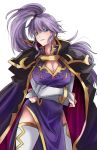  cape cleavage crossed_arms elbow_gloves fire_emblem fire_emblem:_seisen_no_keifu fire_emblem:_thracia_776 fire_emblem_heroes gloves ishtar_(fire_emblem) large_breasts long_hair pauldrons ponytail purple_eyes purple_hair rem_sora410 simple_background white_background 