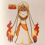  2018 3_fingers alternate_color angry arabian claws clothed clothing english_text fak&eacute;mon female fire firefightdex forehead_gem front_view froslass full-length_portrait gem grey_body half-closed_eyes hat headdress headwear hi_res humanoid looking_at_viewer marker_(artwork) mfanjul mixed_media nintendo niqab not_furry orange_eyes pen_(artwork) pok&eacute;mon pok&eacute;mon_(species) portrait red_claws robe ruby_(gem) sash scarf shadow simple_background solo standing text thawb toony traditional_media_(artwork) two_tone_body video_games white_background white_body white_clothing yellow_sclera 