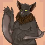  5_fingers anthro bare_chest bat belly big_ears biped brown_fur coffeewithdicks digital_media_(artwork) fangs front_view fur looking_at_viewer male mammal membranous_wings neck_tuft nude overweight pecs slightly_chubby smile solo standing tuft wave waving wings yellow_eyes 