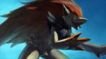  2015 ambiguous_gender anthro blue_background claws cyan_background fangs gradient_background hi_res nintendo open_mouth pok&eacute;mon pok&eacute;mon_(species) simple_background solo standing tongue tongue_out toothlessfan video_games zoroark 草飛泥 