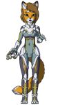  2018 anthro armor balls breasts bulge canine claws clothed clothing cute dickgirl digital_media_(artwork) eyelashes fox fur futuristic glowing greycore gun hair handgun holding_object holding_weapon intersex looking_at_viewer mammal melee_weapon open_mouth ranged_weapon science_fiction solo standing swimsuit teeth weapon white_fur 