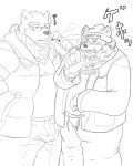  2018 anthro bear belly bulge clothing duo eyewear glasses hat jambavan japanese_text kira_kitira male mammal overweight overweight_male pants polar_bear rave_(housamo) scarf smoking text tokyo_afterschool_summoners 