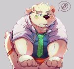  2017 anthro bear belly bhtoss bulge clothing eyewear fur glasses hi_res jockstrap male mammal necktie overweight overweight_male polar_bear rave_(housamo) shirt smoking solo tokyo_afterschool_summoners underwear white_fur 